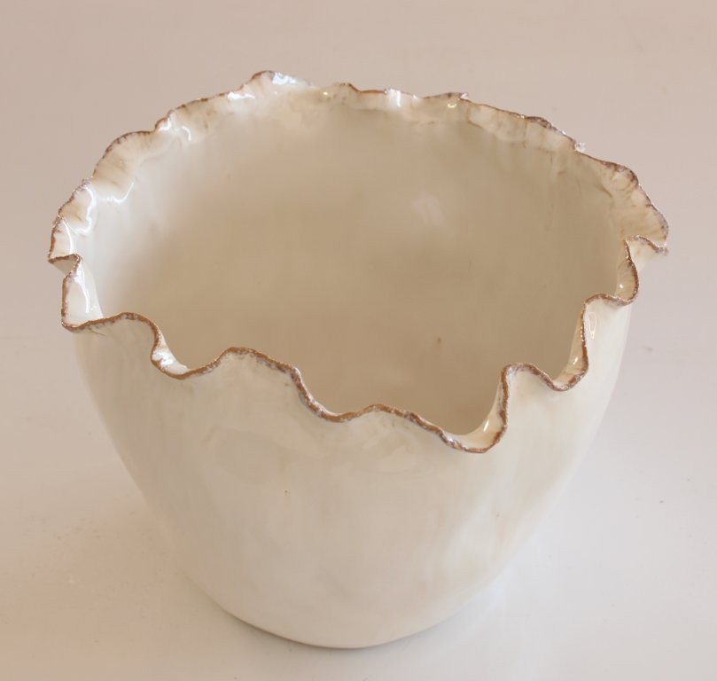 Fat Off White Frill Ceramic Vase